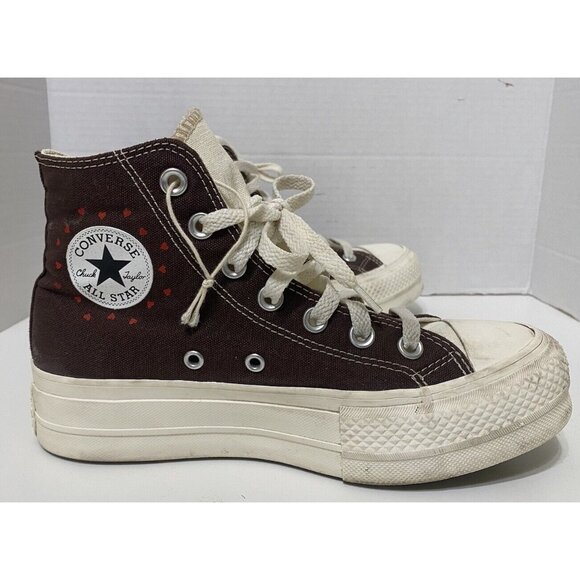Converse Platform Chuck Taylor All Star High Lift Hearts Womens 6 Brown - Picture 1 of 13